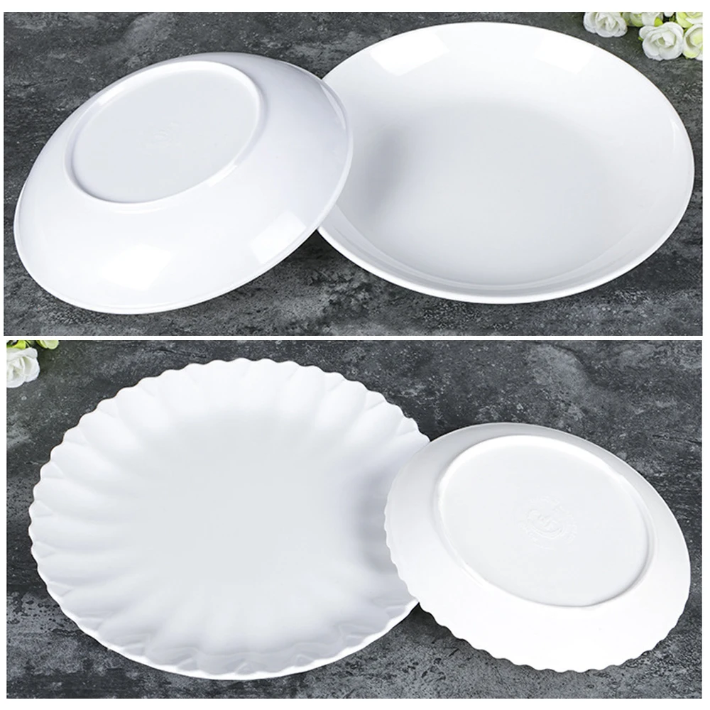 Melamine Tableware Imitation Porcelain White Fried Dishes Buffet Round Plate