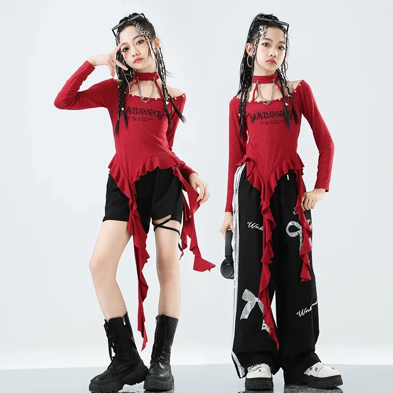 Mädchen K-pop Unregelmäßige Crop Top Street Dance Cargo Hosen Mädchen Gruppe Kleidung Set Kind Jazz Nette Kostüm Kinder hip Hop Streetwear