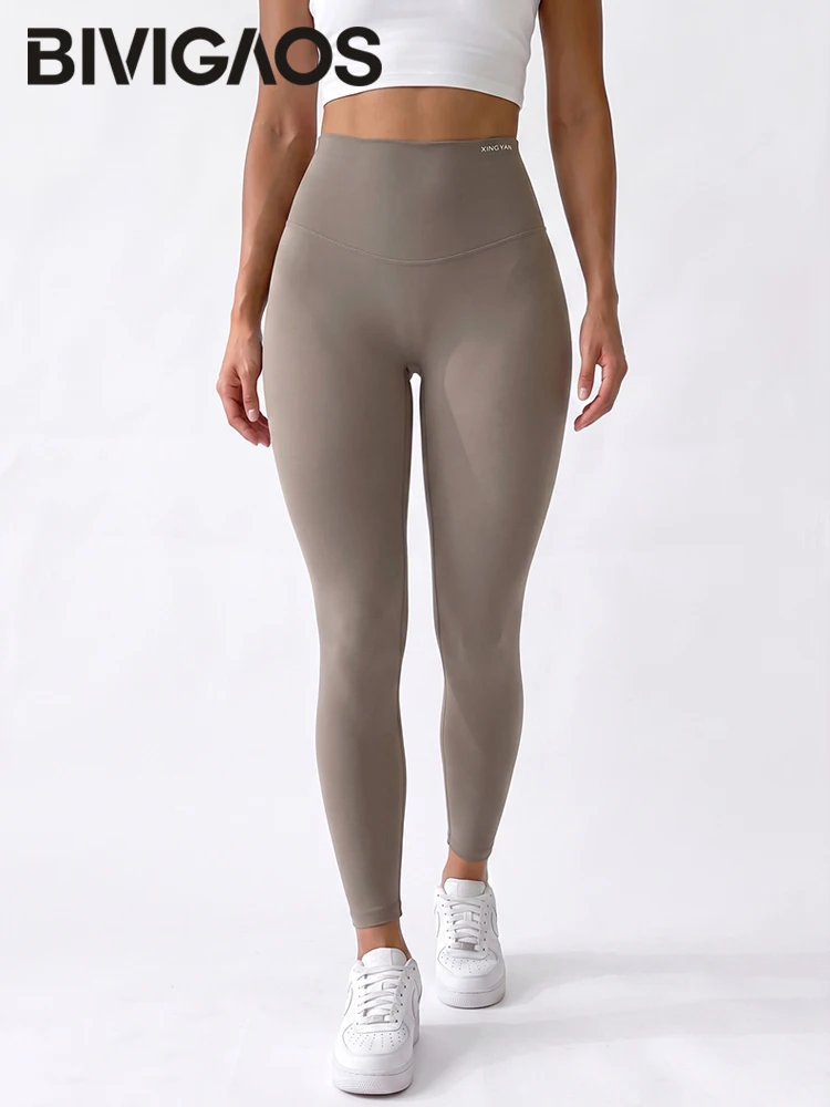 BIVIGAOS New Spring Autumn Letter High Waist Slim Sharkskin Leggings Women Stretch Tight Fit Sport Yoga Fitness Push Up Legging