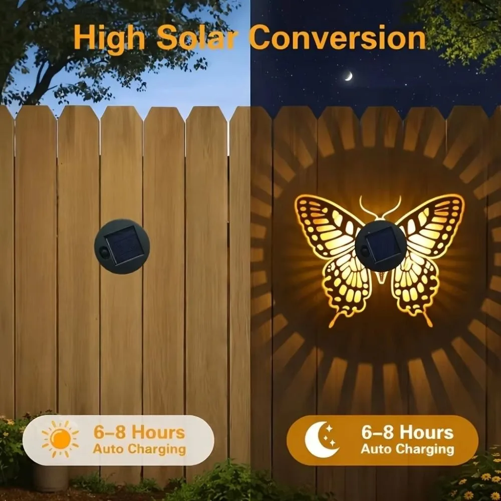 Mandalas Light Waterproof Solar Light Iron Metal Solar Wall Light Butterfly Pattern Hollowed-out Outdoor Solar Light Pathway