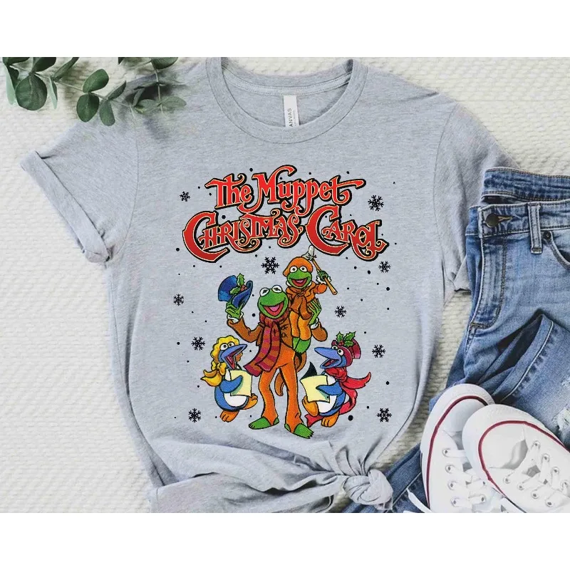 قميص Retro Muppet Christmas Carol Kermit The Frog and Tiny Tim، تي شيرت ديزني ميكي لحفلات عيد الميلاد المجيد جدًا،