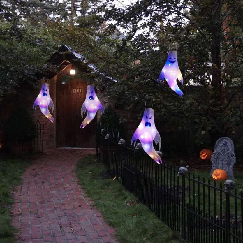 Halloween LED Large Outdoor Lights Hanging Ghost Lights Halloween Party Decoration Glow Ghost Lights Horror Props Bar Home Decor