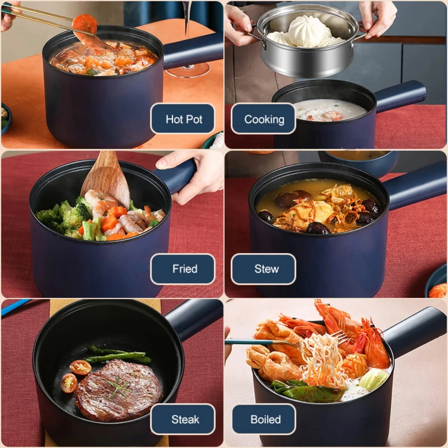 Mini  Cooker Multi- All-In-One Pot Double Layer Household Noodle Cooker Non-Stick Hot Pot Kitchen Tool Electric lunch box