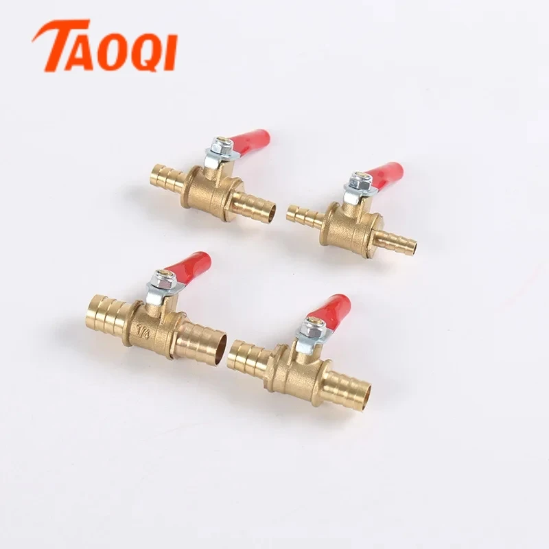 

6mm 8mm 10mm 12mm red handle small Valve Hose Barb Inline Brass Water Oil Air Gas Fuel Line Shutoff Ball Valve Pipe Fittings