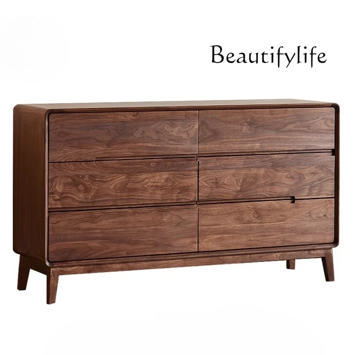 

North American black walnut six-chest cabinet Nordic simple storage locker household living room full solid wood chest cabinet