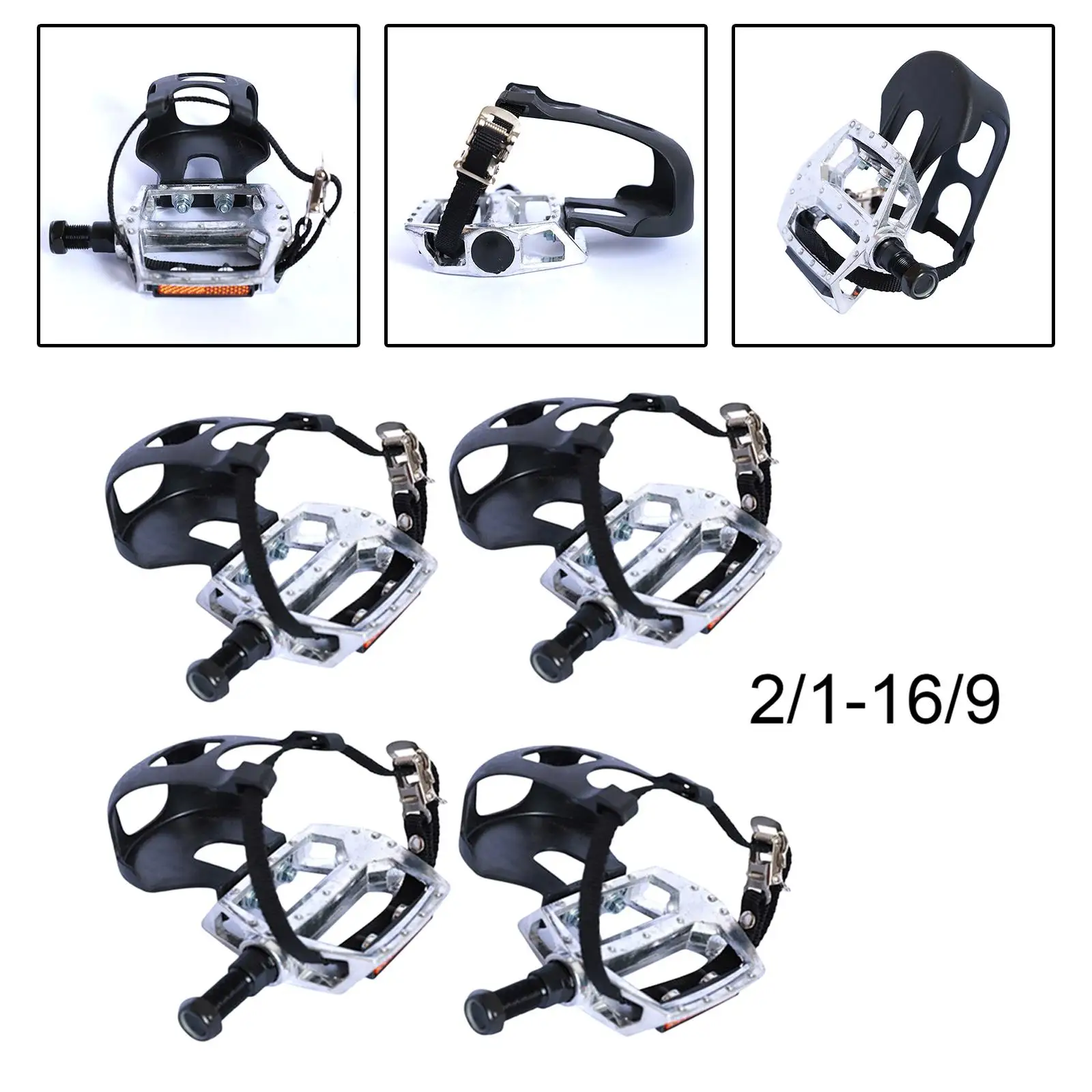 Bike Pedal with Straps and Toe Clips Platform Pedal Bike Pedals Toe Cages