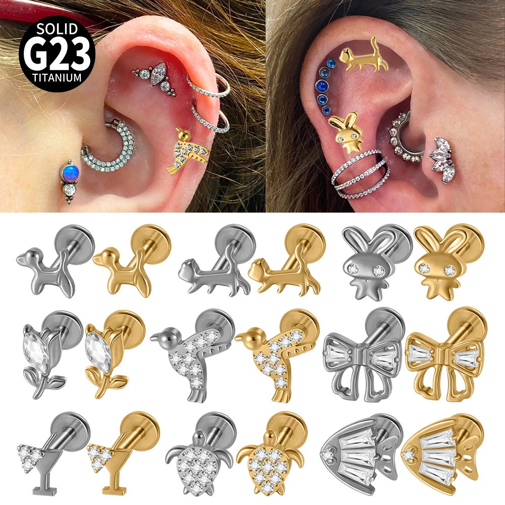 1/2/9PCS Titanium Animal Cat Rabbit Bird Earring Stud Intern