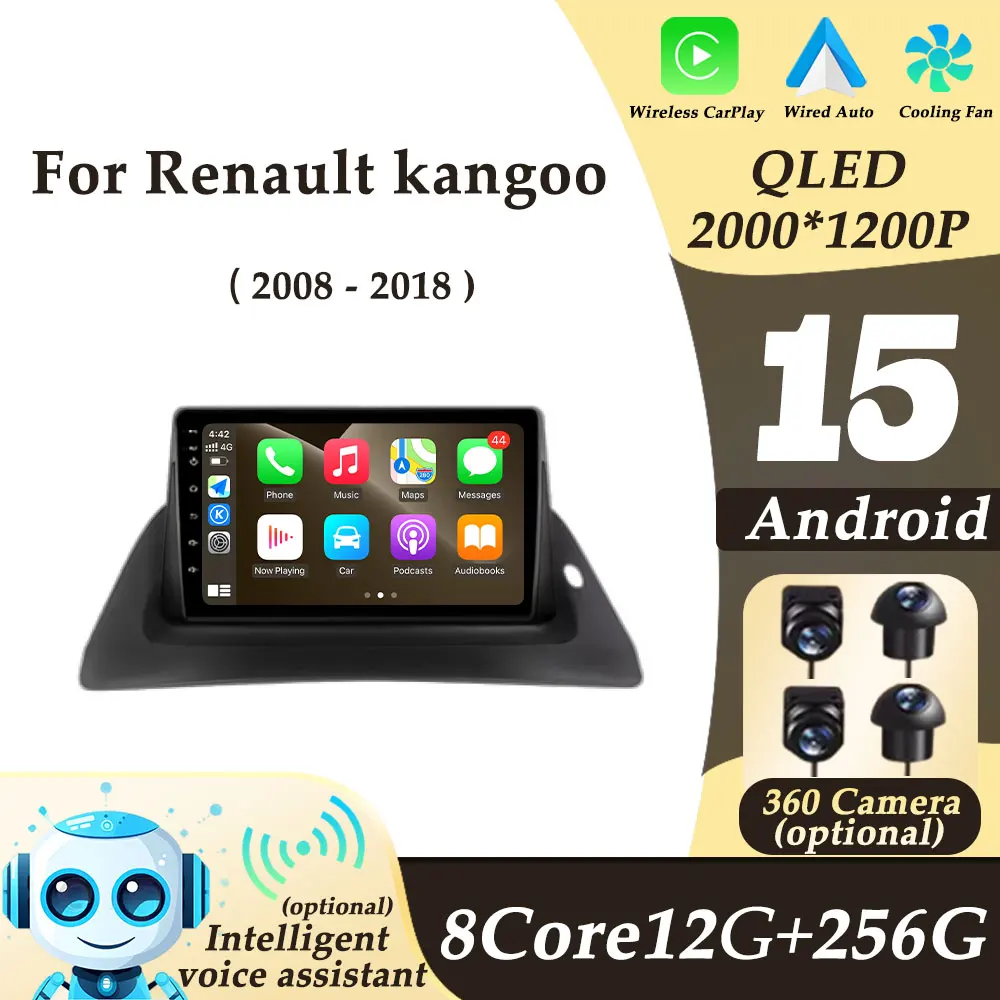 

9 inch Car Radio Multimedi Player Android 15 for Renault kangoo 2008 - 2018 Wireless CarPlay 2K QLED Split Screen WIFI GPS Navi