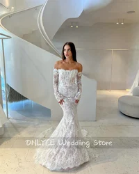 Luxo dubai sereia vestidos de casamento 2024 mangas compridas contas rendas apliques vestidos de noiva novia personalizado