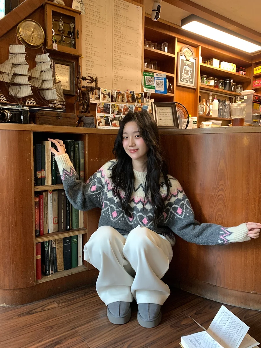 

Утепленный свитер с круглым вырезом, мягкий и уютный, с узором Fair Isle, разноцветный, теплый вязаный топ для осени и зимы