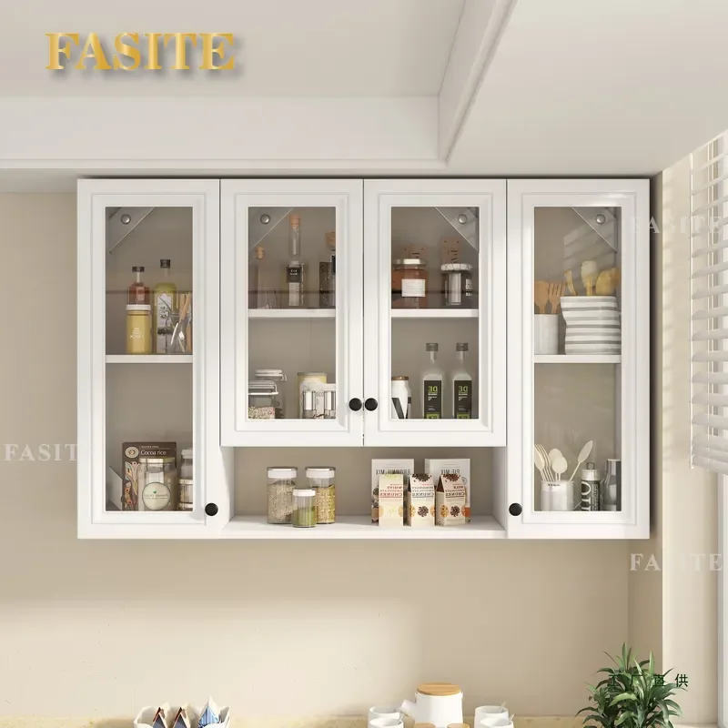 For Honeycomb Aluminum Wall Mounted Storage Cabinet Kitchen Bathroom Balcony Hanging Locker with Glass Door Space Saving