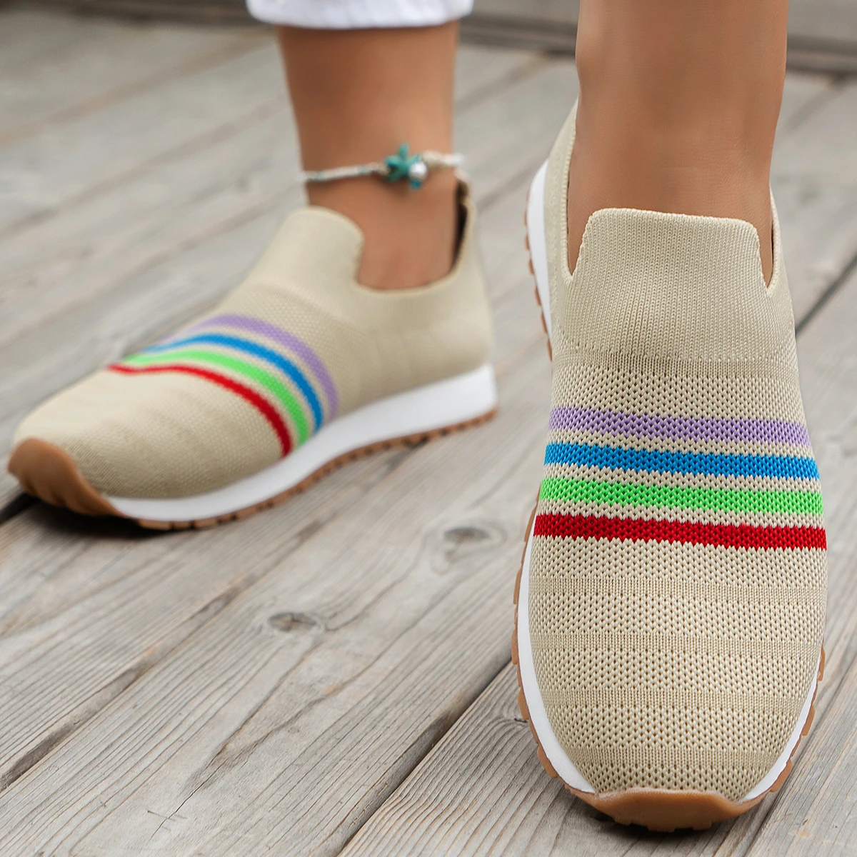 Chaussures à enfiler en maille pour femmes, chaussures à talons bas, baskets pour femmes, document mixte, grande taille, décontracté, 2024