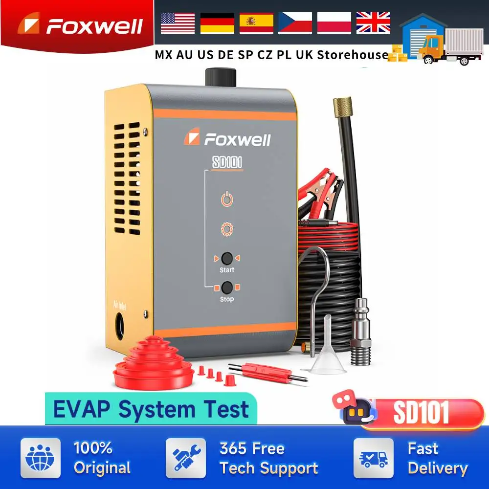 

12 В автомобильная система утечки дыма EVAP, анализатор утечки, тестер, машина для газовой масляной трубы FOXWELL SD101, генератор дыма, автоматические диагностические инструменты