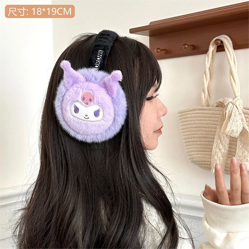 Kawaii Sanrio Plush Earmuff Hello Kitty Cinnamoroll Warm Thickened Outdoor Cold Proof Earmuffs Kuromi My Melody Winter Girl Gift