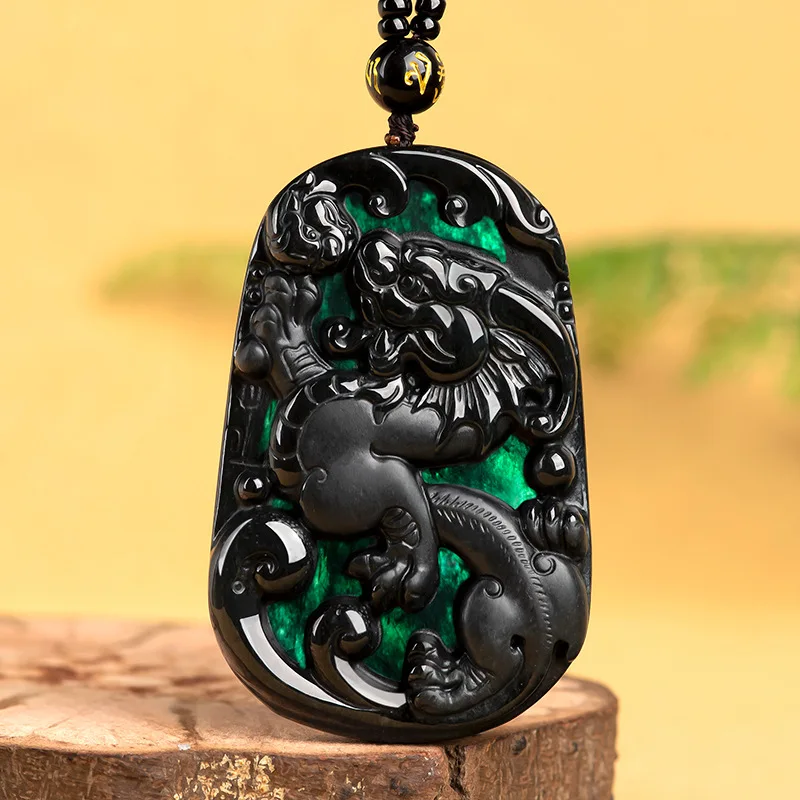 Hot Selling / Hand-carve Jade Mo Cui Domineering Jiaolong Necklace Pendant Fashion Jewelry Men Women Luck Gifts