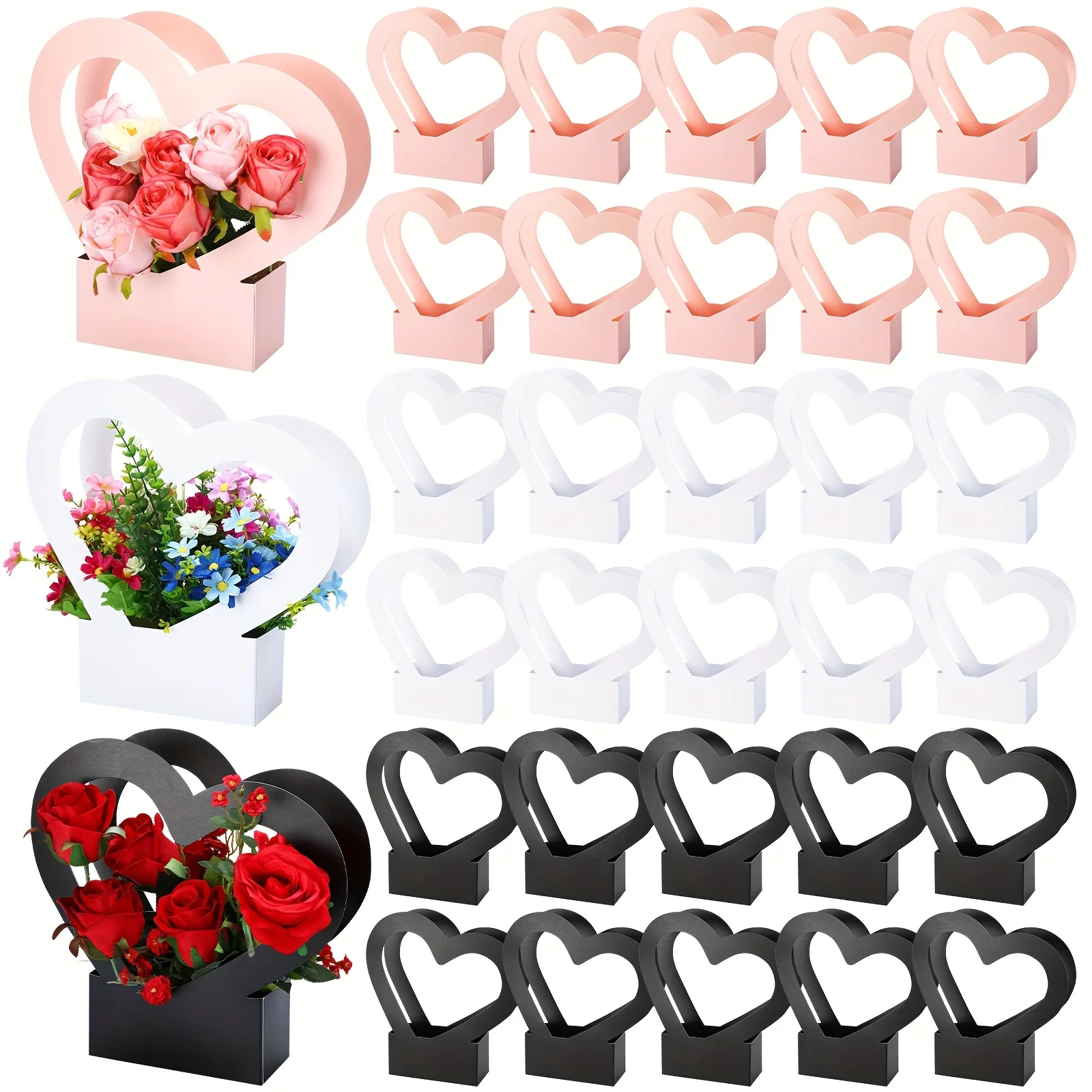 Flower Wrap Kraft - 30個/10個 クラフト紙製フラワーボックス アレンジメントブーケ用 花ギフトバッグ ハンドル付き 防水包装