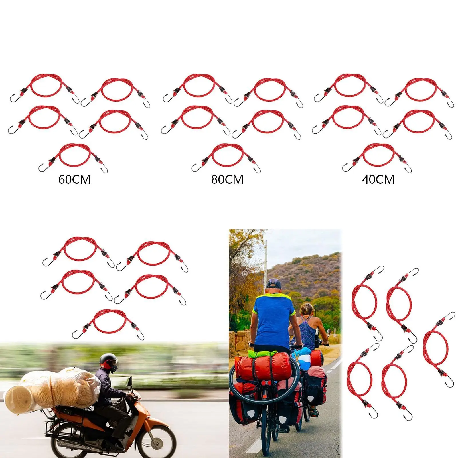 5 Pieces Bungee Cords with Hooks Bike Rear Bungee Straps Mixed Colors Luggage