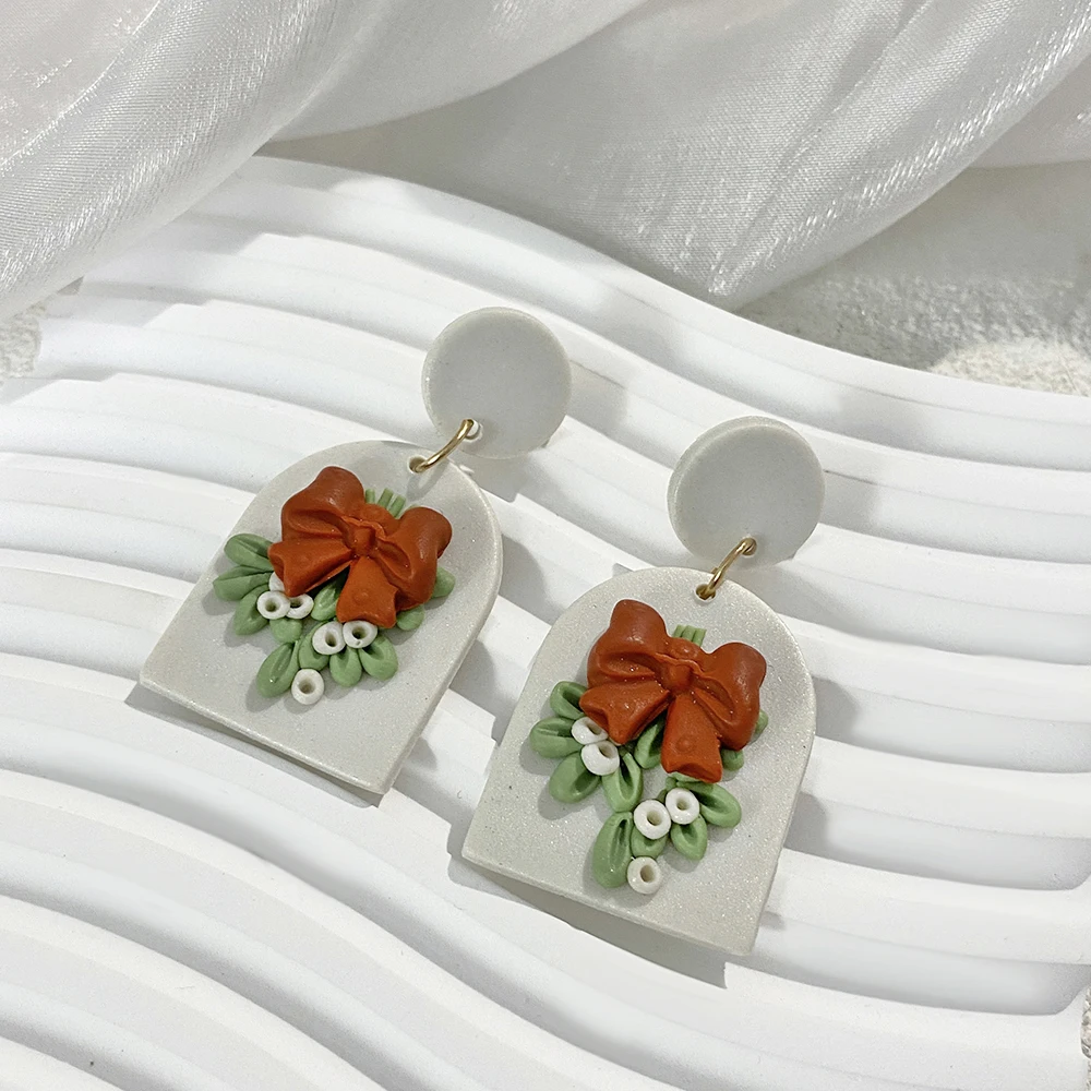 AENSOA Women\'s Multiple Polymer Clay Geometry Earrings Fashion Flowers Patchwork Design Drop Earrings Jewelry Holiday Christmas