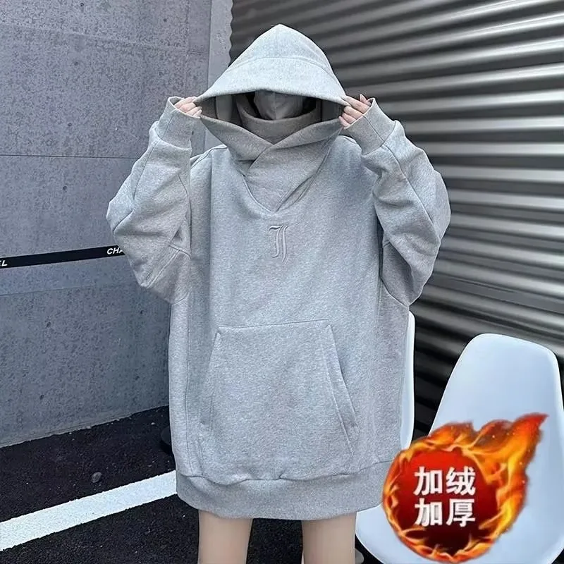 Autumn and Winter American Functional Wind Heavy Hooded Jacket Fleece Thickened Loose Turtleneck Sweater