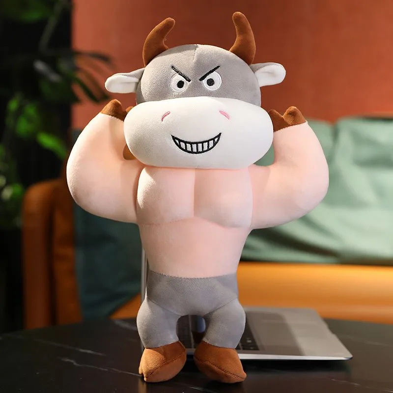 Funny Soft Muscle Cow Plush Toy Soft Strong Bull Stuffed Animal Pillow for Personality Birthday Gift Home Sofa Decor Creativity
