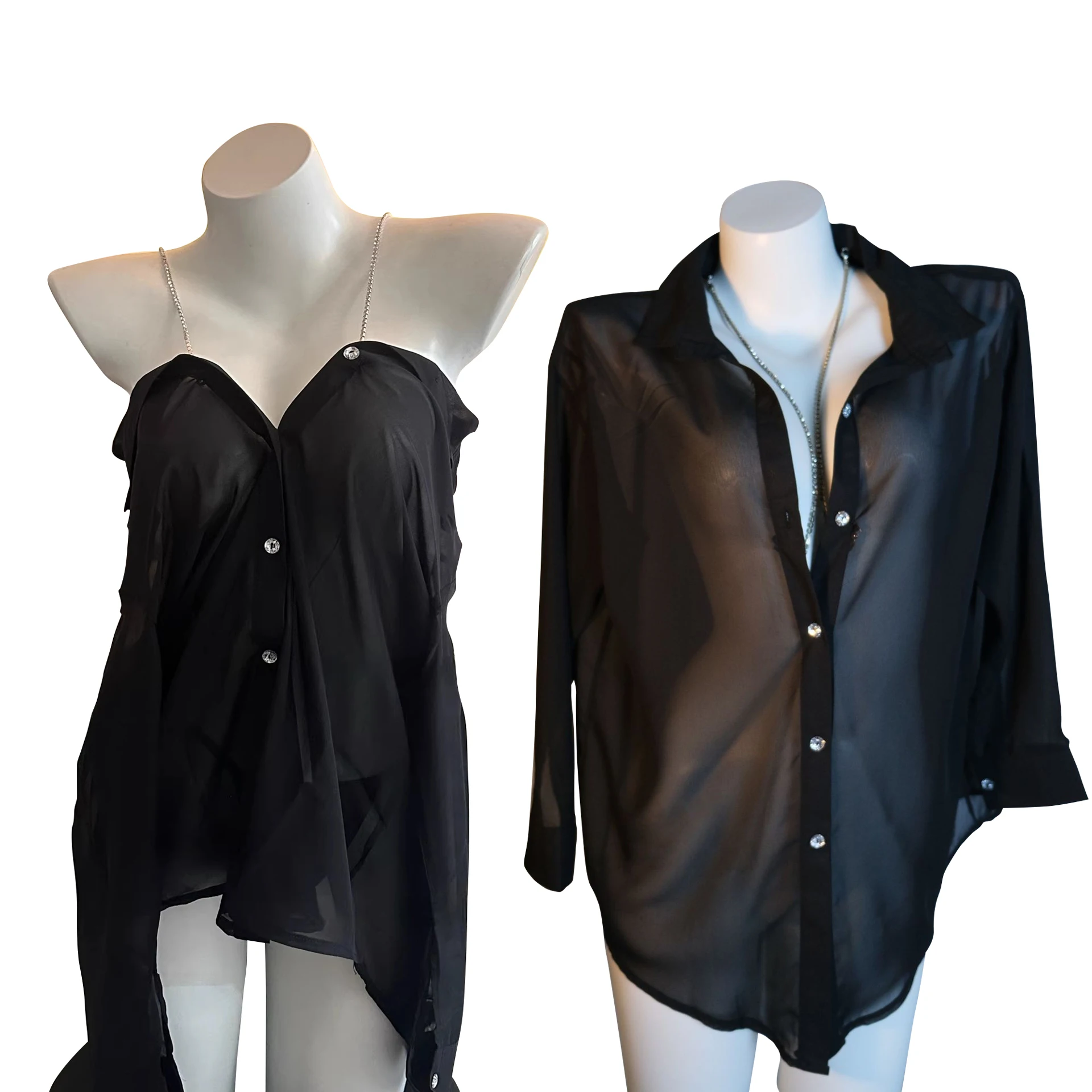 

Sexy Slimming See-through Mini Skirt Two-wear Strap Sleepwear Casual Breathable Comfortable Polyester Pure Color Summer Shirt