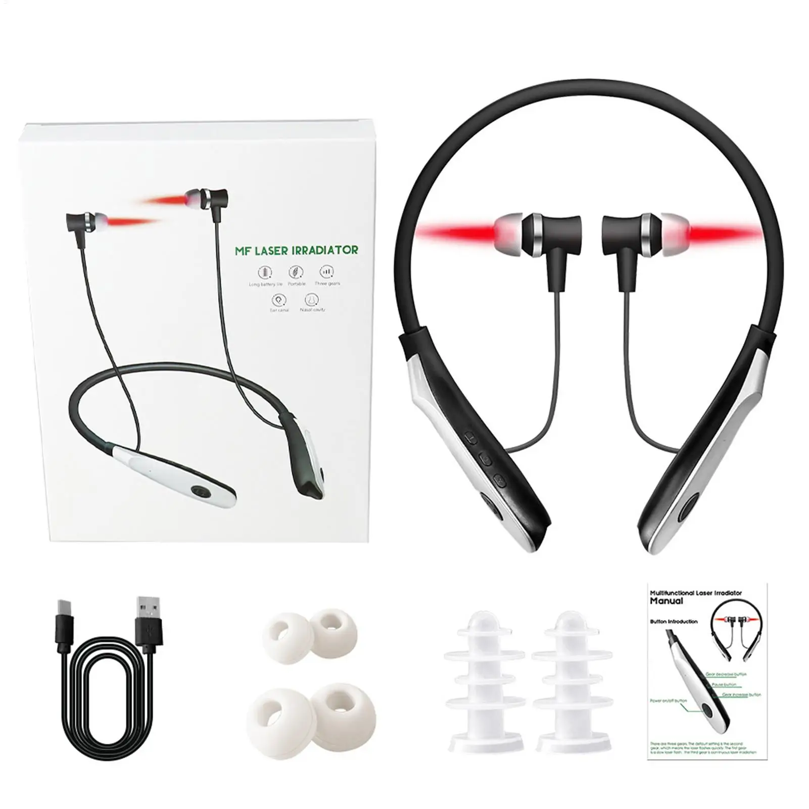 Ear Nasal Irradiation Device Neck Hanging 3 Modes Rechargeable Tinnitus Infrared Earplugs Nasal Ear Canal Red Light Care