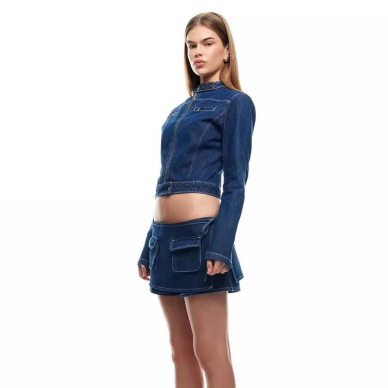 

Lioness Australia 2025 New Hot Girl Buttoned Short Motorcycle Jacket, Denim Jacket and Skirt Set