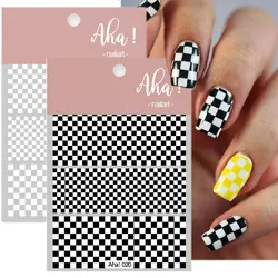 1/5pcs 3D Black White Checkerboard Grid Nail Art Stickers #Aha Adhesive Houndstooth Nail Sliders 8*10cm Manicure Nail Decals#ER