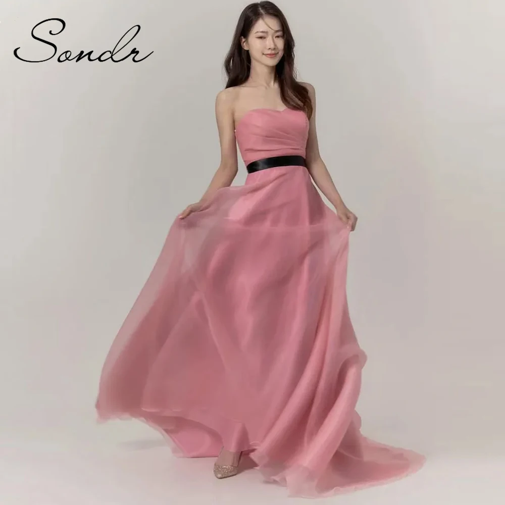 

Sondr персиково-розовые женские вечерние платья на заказ без бретелек с корсетом сзади женское праздничное платье корейские свадебные платья для фотосессии
