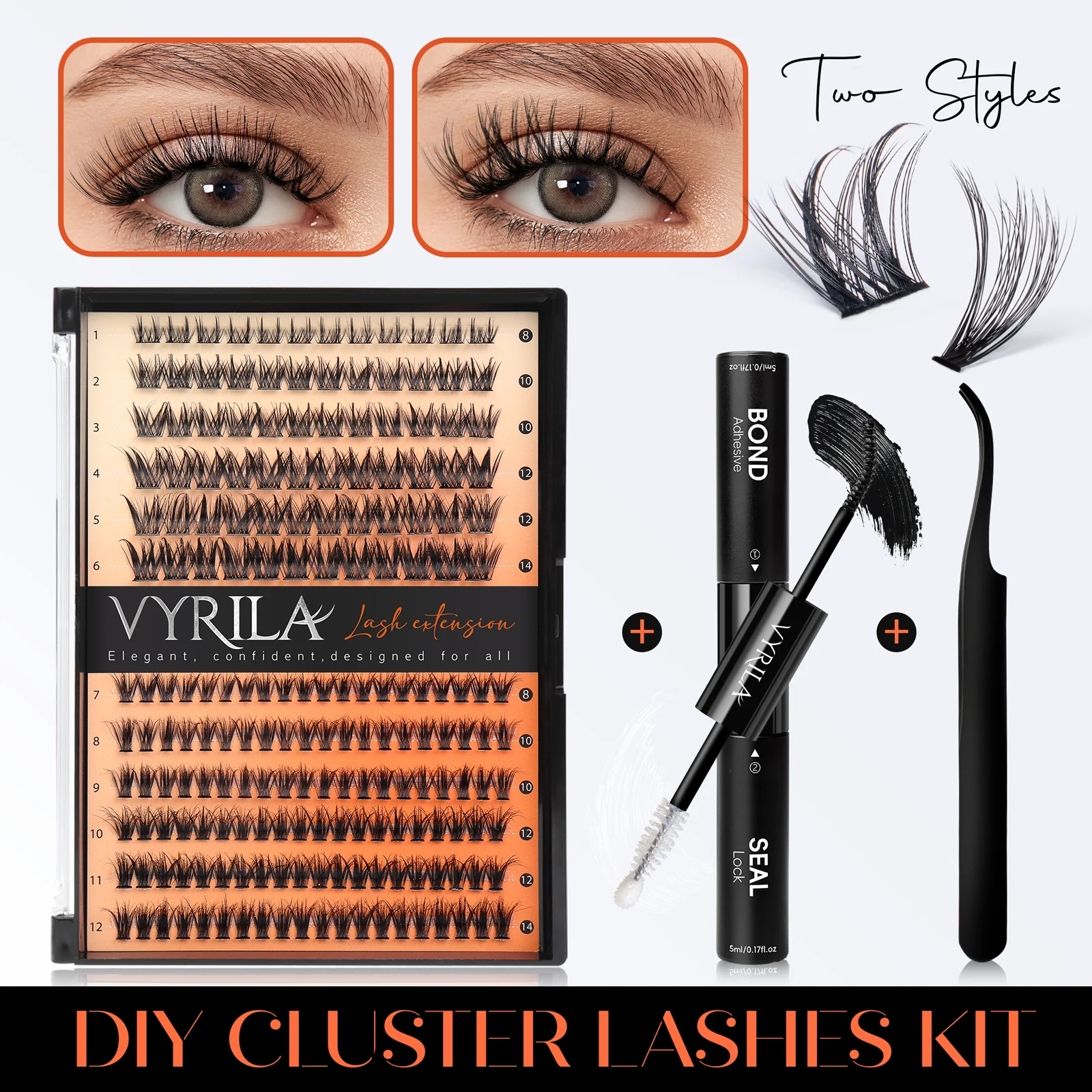 

Lash Extension Kit 8-16mix Individual Lashes C Curl DIY Lash Clusters with Lash Bond and Seal Waterproof Lash Tweezers Set