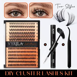 VYRILA Lash Clusters Kit Natural DIY Eyelash Extension with Lash Bond and Seal Lash Tweezers Individual Lashes Cluster Eyelash