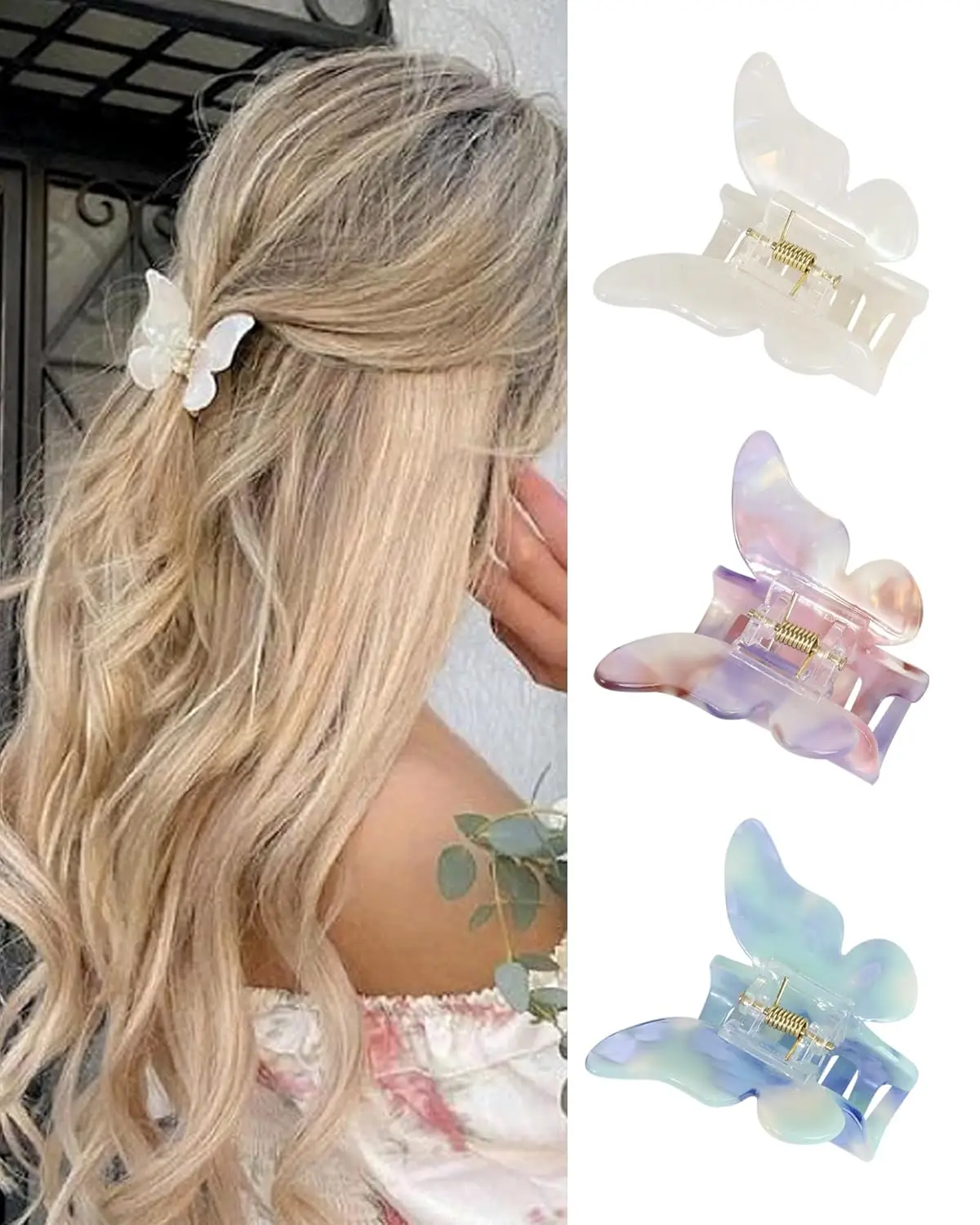 

Hair Clips, 3 Pack Butterfly Hair Clips Tortoise Shell Hair Claw Clips Jaw Clips 2.3 inch, Hair