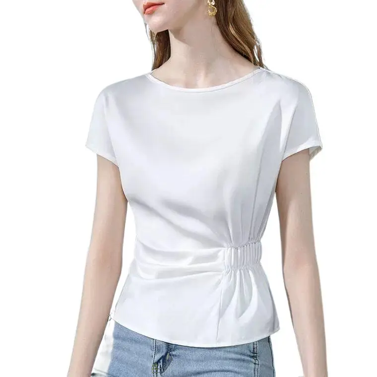 New Fashion White Raglan Sleeve Acetate Satin Shirt plus size 6XL 7XL candy color tops all-match street wear ice silk blouse