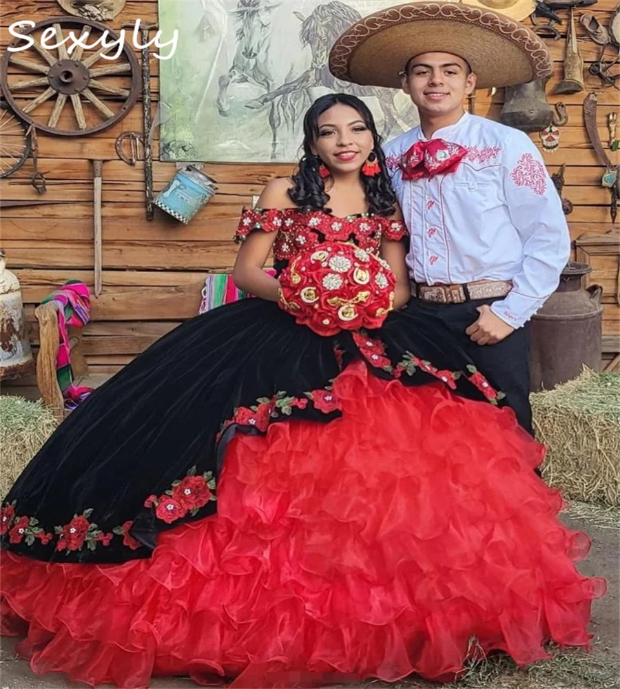 Traditional Mexican Charro Quinceanera Dresses Vestio Xv Flower Debutante Sweet 15 Dress With Beaded Organza Birthday Customized