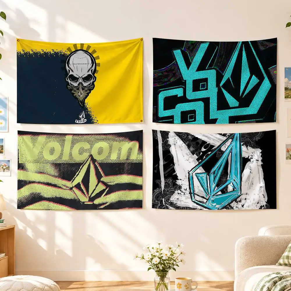 Action Sports V-Volcom Flags Wall Hanging Background Art Banner for Bedroom Home Outdoor Decor