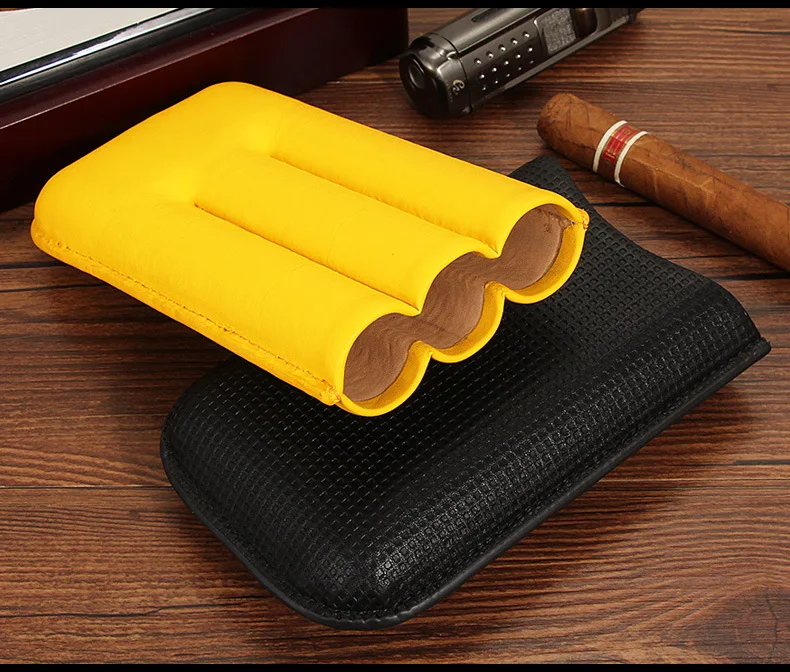 Pack of 3 Cigar Leather Case for Travel, Portable Cigar Box, Cowhide Moisturizing, Aluminum Tube