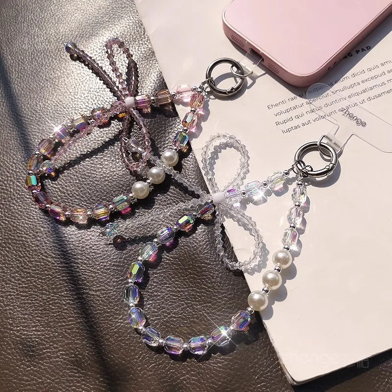 

Dopamine Girl Rose Quartz Phone Chain Bow Handle Chain Creative Short Style Cute Bag Charm & Keychain