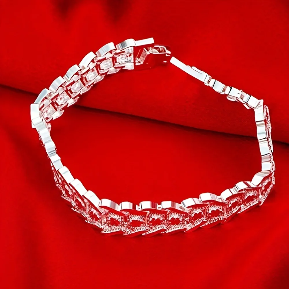 925 Sterling Silber 8-Zoll Klassisches Armband, Geeignet für Männer und Frauen, Hochzeits- und Verlobungsschmuck – Detail 3
