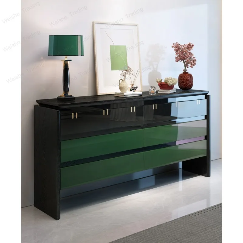 

Italian entrance chest villa living room corridor storage side cabinet modern simple master bedroom multi-draw green bedside