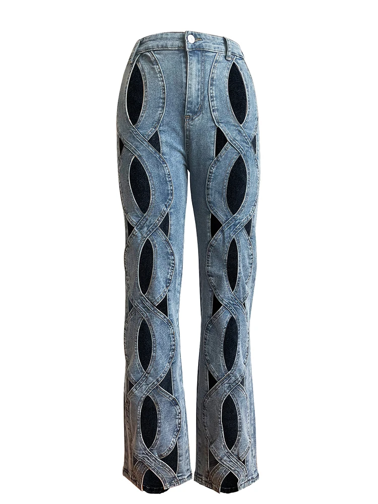 DEAT-Calça jeans reta com elástico oco feminino, calças jeans femininas, botões de cintura alta, itens novos da moda, moda primavera, 2022, 33A691