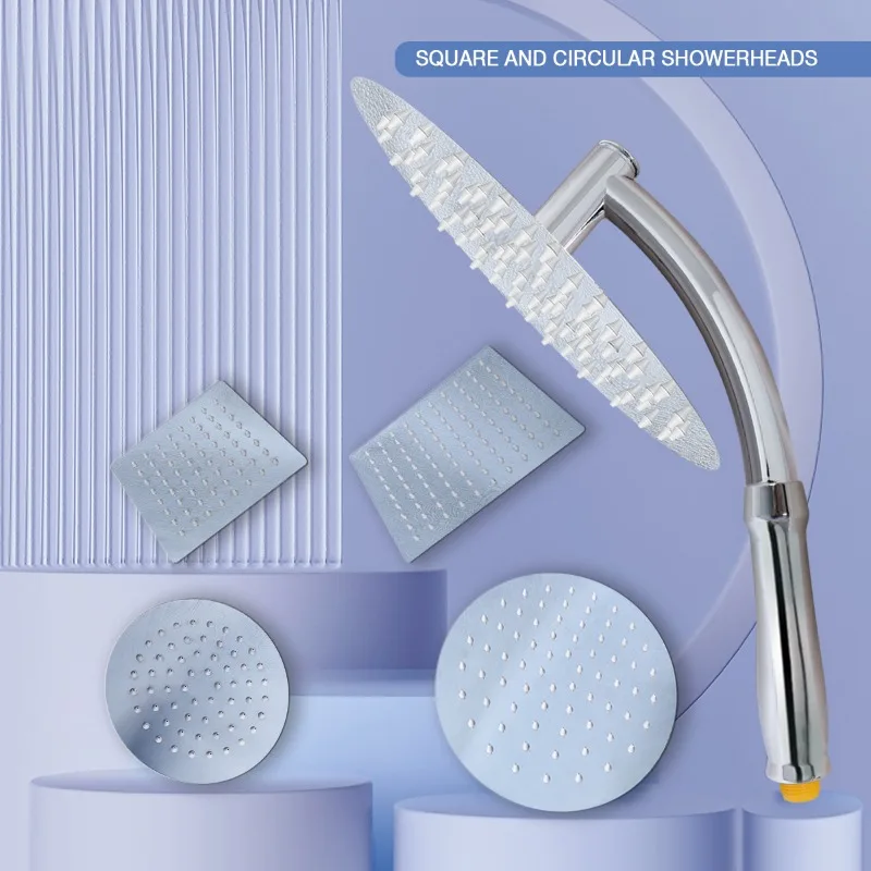 High Pressure Rainfall Shower Head Stainless Steel Square Shower Head Extender Large Curved Extension High-Pressure Top Spray