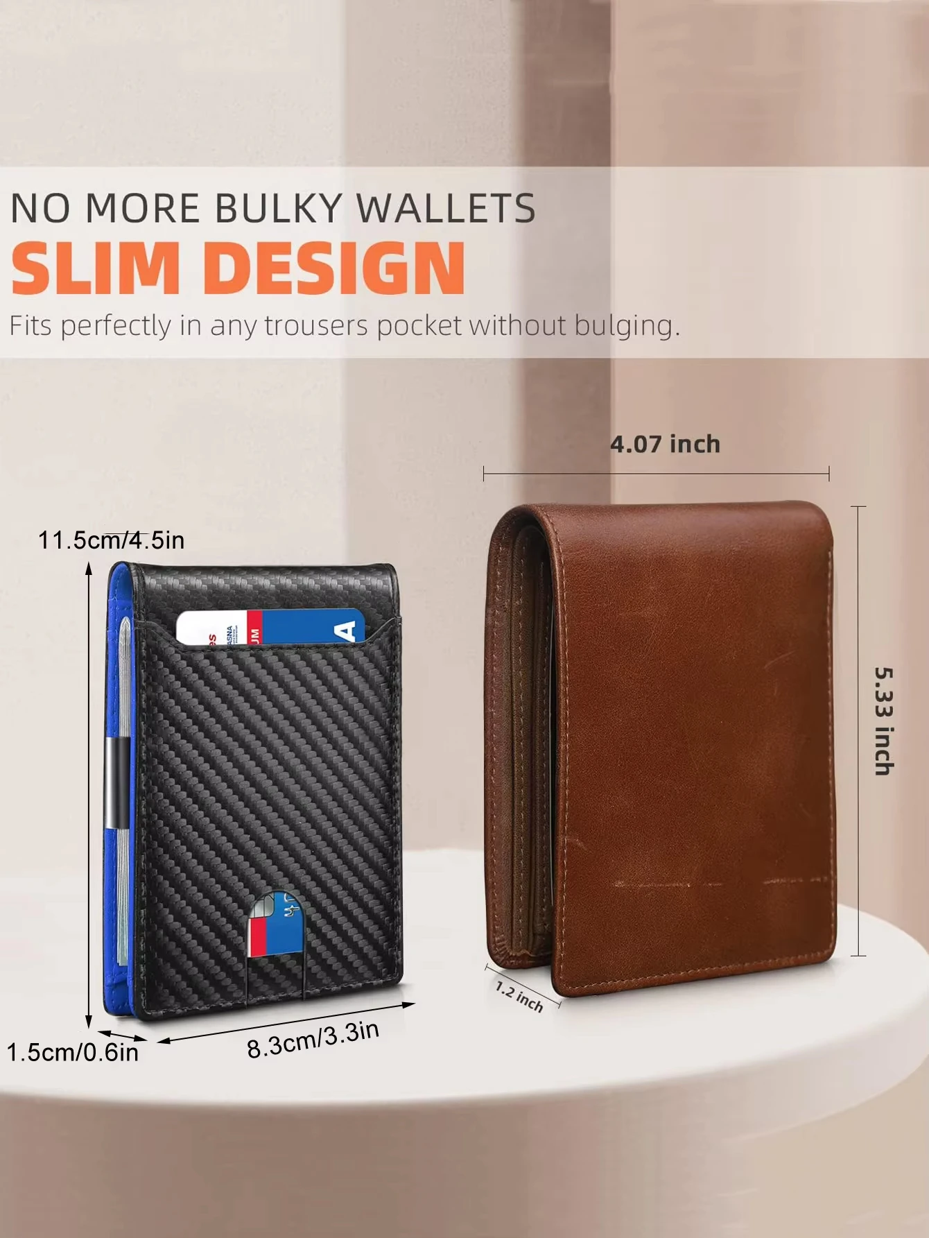 Men's Ultra-Thin Minimalist RFID Blocking Bifold Wallet with ID Window And Money Clip Microfiber Credit Card Holder Purse