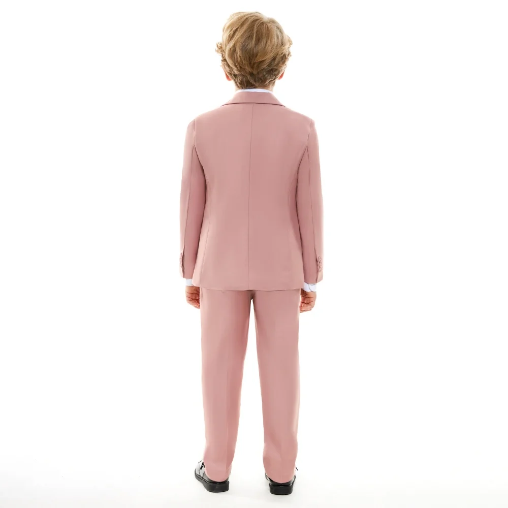 Trendy Pink Solid Suit Set For Kids For Wedding Party Graduation Communion Back-To-School Children Tuxedo Set 4 Pcs Suits