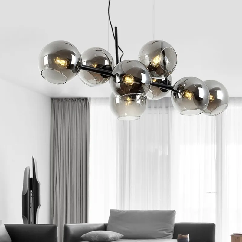 Postmodern chandelier Creative black and gold Molecule Glass Ball Lights Design Loft Lamp Living Room kitchen island light