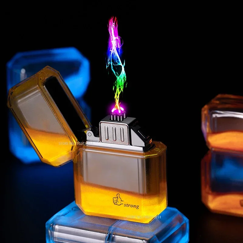 ولاعة كهربائية مزدوجة القوس ، ولاعة مقاومة للرياح ومقاومة للماء ، مضيئة ، رمال متحركة ، دخان ، إكسسوارات هدايا عيد الميلاد ، خارجية ، جديدة ، #6