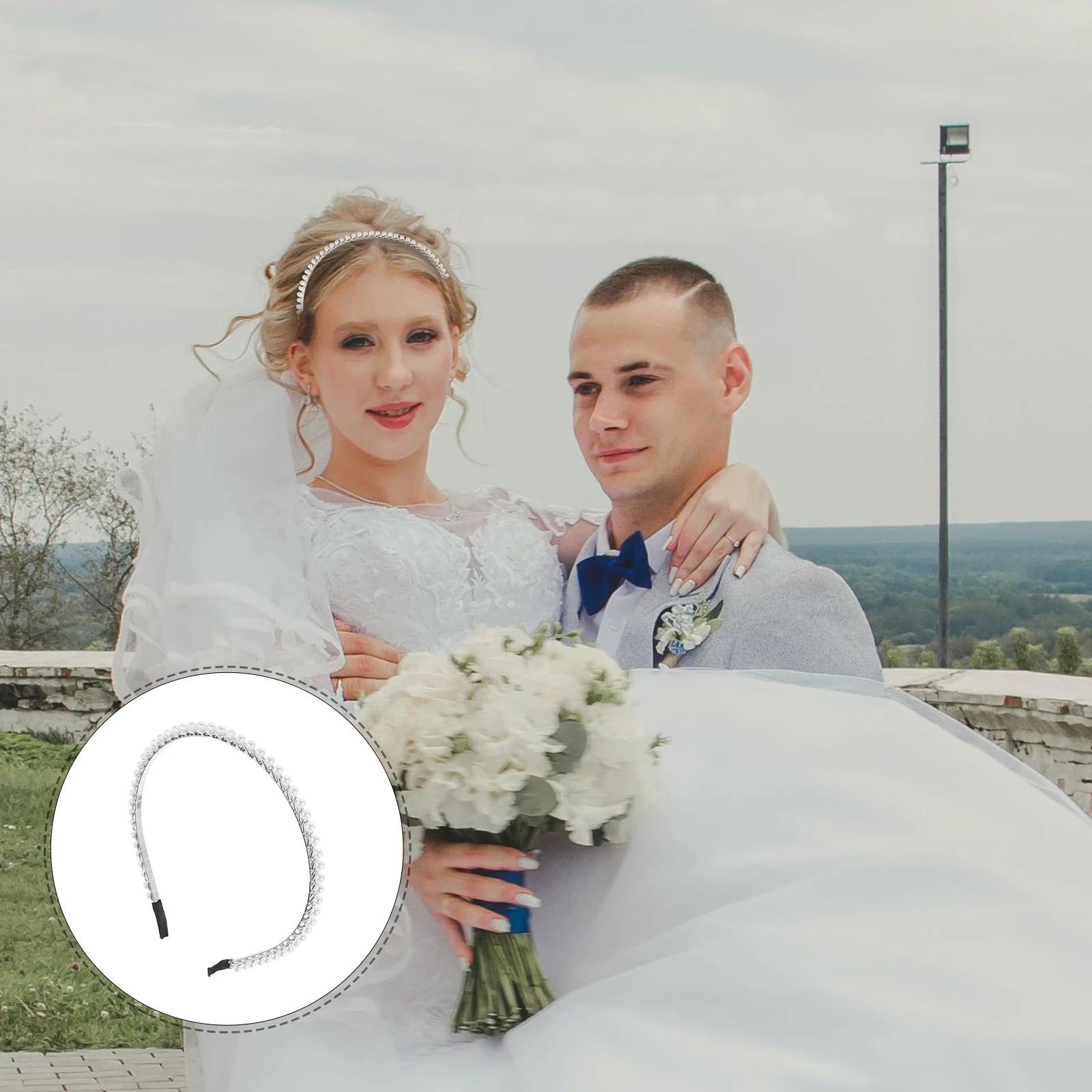 

Elegant Pearl Wedding Hairband Brides Silver Metal Bridal Headband Lightweight Hair Hoop Formal Occasion Accessory Bridesmaid