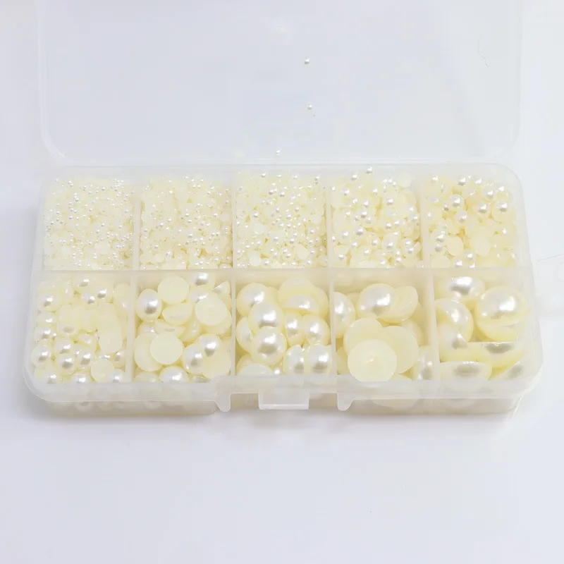 5700pcs White Ivory 2/2.5/3/4/5/6/8/10/12/14mm Imitation Pearl ABS Plastic Half Round Loose Bead For Nail Art DIY Craf Garment