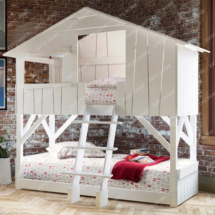 Children's Furniture Multifunctional Creative Solid Wood Tree House Bed Children's Bed Boy up and down Height-Adjustable Bed