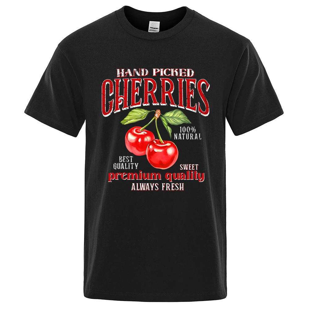 

Футболка мужская с изображением вишни, хлопковая дышащая Футболка с принтом, свободного покроя, повседневная одежда для пар, лето