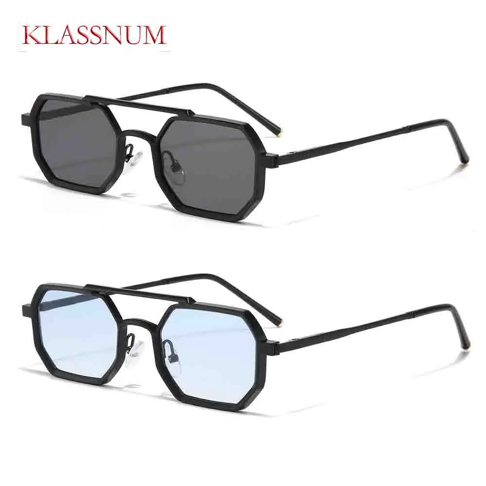 

KLASSNUM Retro Polygonal Double Beams Pilot Shades Trendy Small Frame Uv400 Sunglasses Cycling Fishing Travel Sunshade Mirror